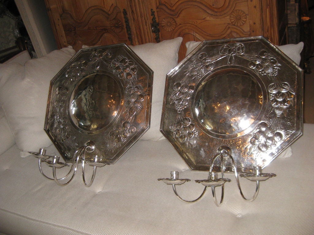 Silvered tole Dutch Style Reflector wall Sconces For Sale 6