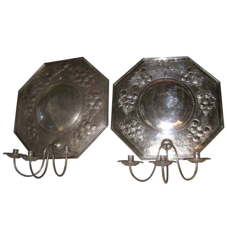 Silvered tole Dutch Style Reflector wall Sconces For Sale