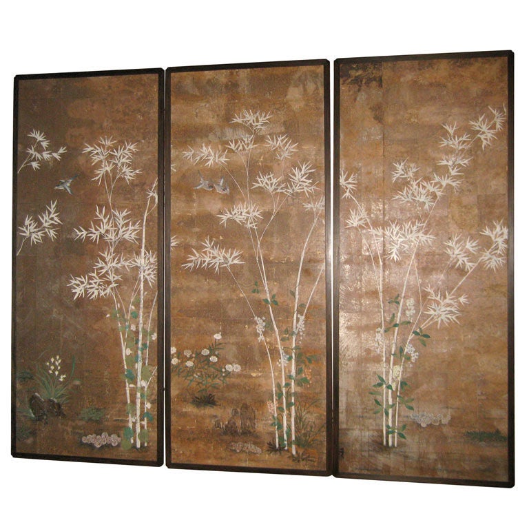 Stunning Set of Three Asian Wall Paper Panels at 1stdibs