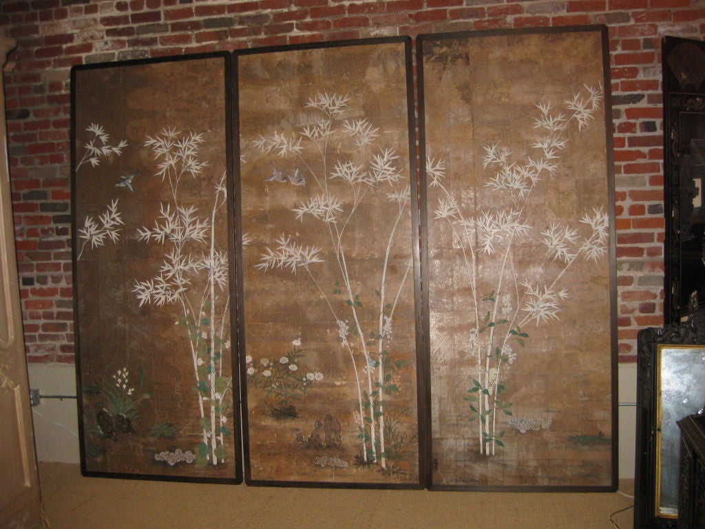 Stunning Set of Three Asian Wall Paper Panels
