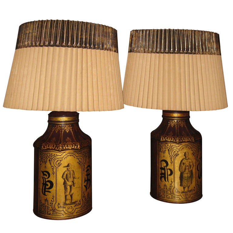 Pair of Chinoiserie Tea Canister Lamps For Sale