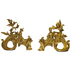 Pair of Bronze Chinoiserie Chenets Pair of Bronze Chinoiserie Chenets
