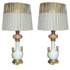 Antique Pair of French Bronze Mounted Lamps