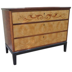 Swedish Art Deco Inlaid Chest of Drawers or Dresser in Golden Flame Birch by SMF