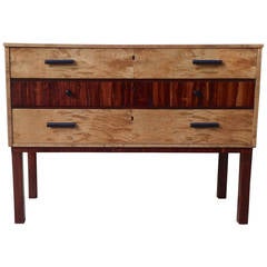 Antique Swedish Art Deco Chest of Drawers in Golden Flame Birch and Rosewood