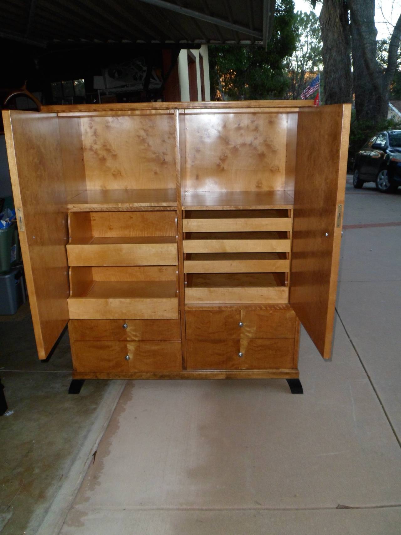 Swedish Art Deco Storage in Bookmatched Golden Flame Birch at