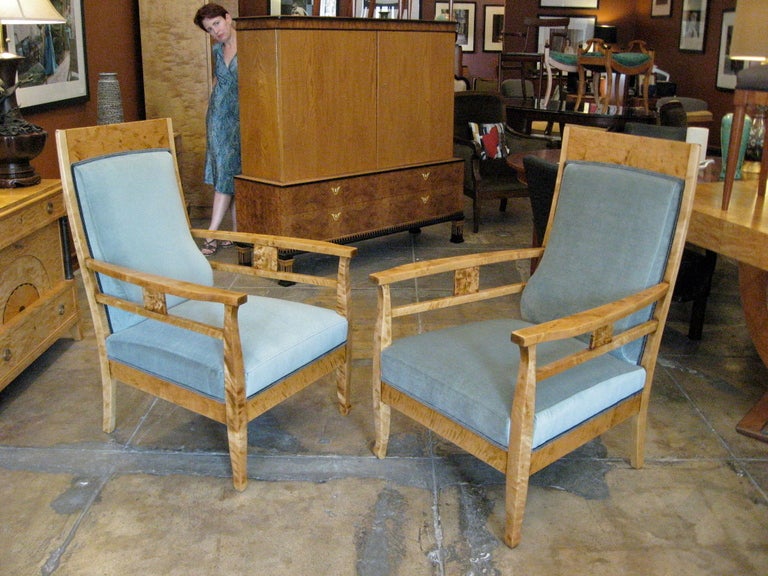 Arts and Crafts Pair of Swedish Arts & Crafts Armchairs in Golden Birch