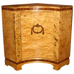 Swedish Art Deco/Neo-Classical Corner Cabinet in Flame Birch and Rosewood