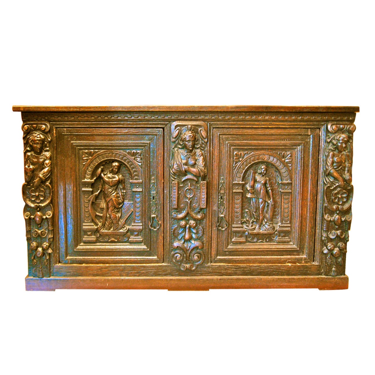 18th Century Spanish Figural Carved Chest