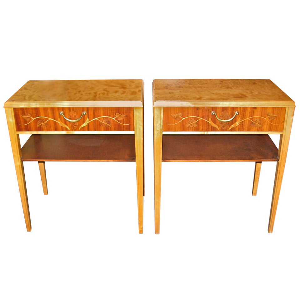 Swedish Mid-Century Modern Inlaid End Tables/Night Stands by SMF