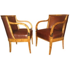 Pair of Swedish Art Deco / Neoclassical Armchairs in Golden Flame Birch