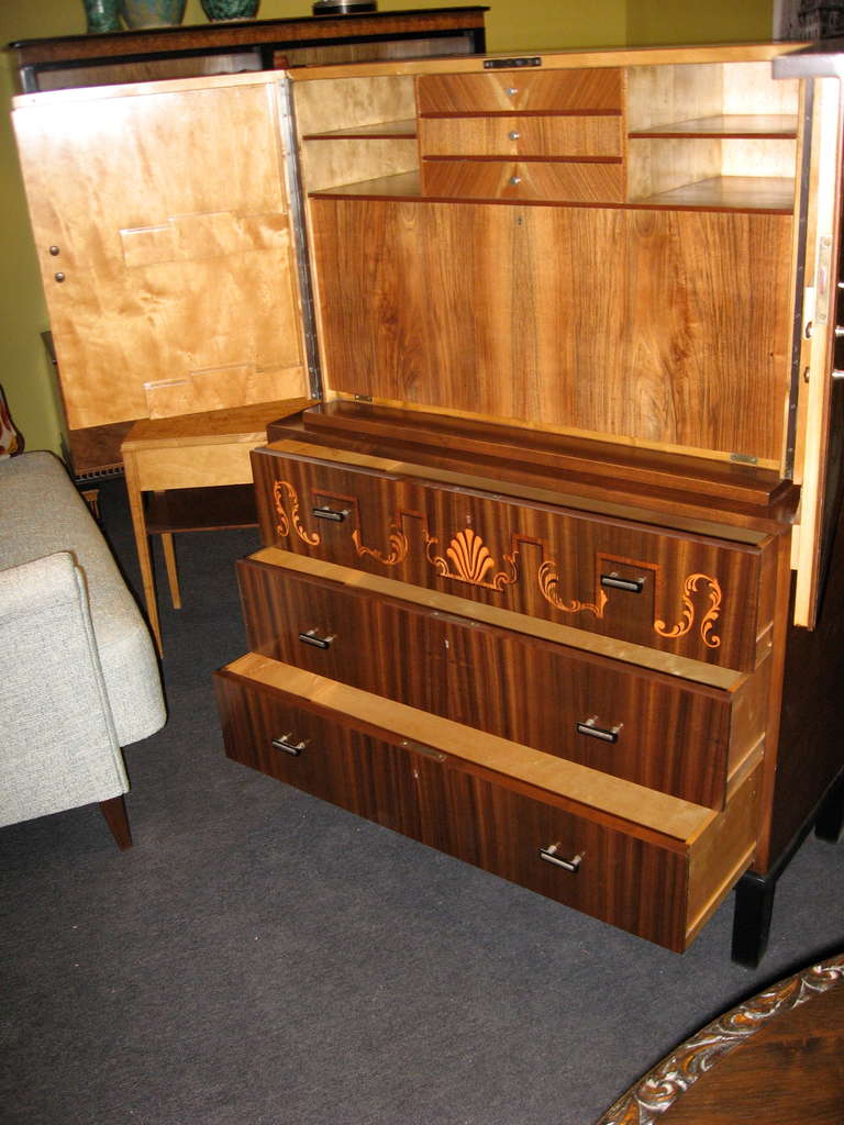 Swedish Art Deco Inlaid Secretaire or Chest of Drawers by SMF 5