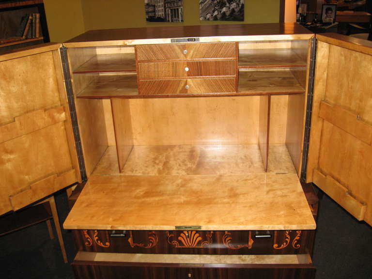 Swedish Art Deco Inlaid Secretaire or Chest of Drawers by SMF 1