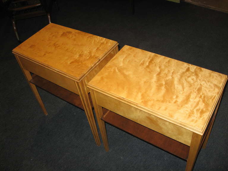 Swedish Mid-Century Modern Inlaid End Tables/Night Stands by SMF In Excellent Condition In Richmond, VA