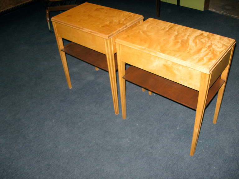 Swedish Mid-Century Modern Inlaid End Tables/Night Stands by SMF 3