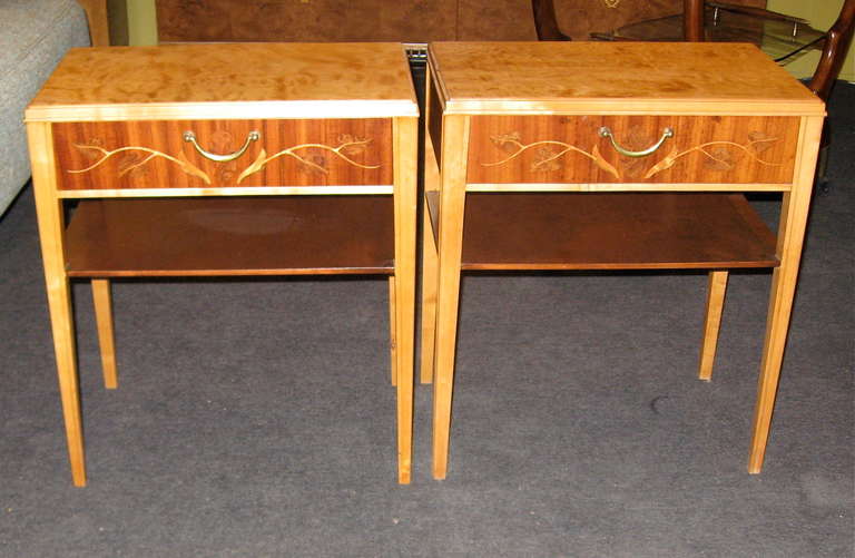 Mid-20th Century Swedish Mid-Century Modern Inlaid End Tables/Night Stands by SMF