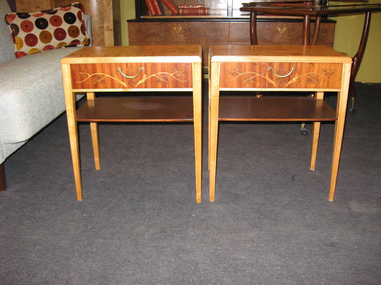 Swedish Mid-Century Modern Inlaid End Tables/Night Stands by SMF 1