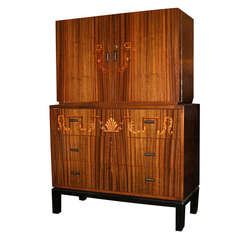 Swedish Art Deco Inlaid Secretaire or Chest of Drawers by SMF