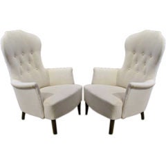 Pair of WIngbacked Upholstered Chairs by Carl Malmsten