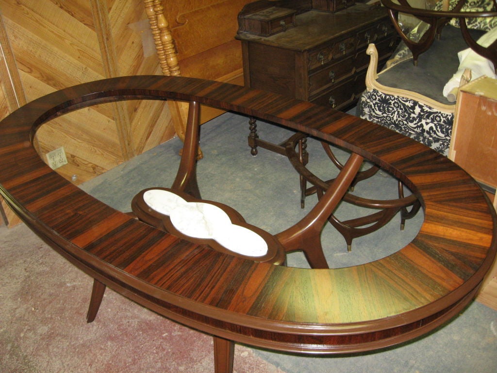 Mid-20th Century Dining Table in Rosewood Mahogany and Marble by Bonta