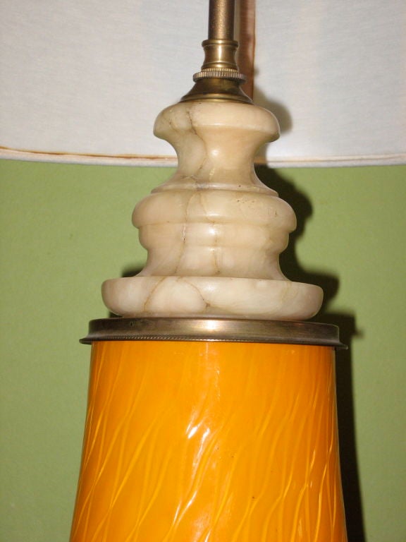 Argentine Mid-Century Floor Lamp in Marble and Orange Glass In Good Condition In Richmond, VA