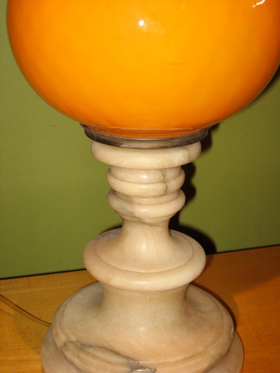 Argentine Mid-Century Floor Lamp in Marble and Orange Glass 1