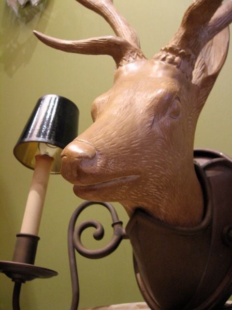 Ceramic and Copper Deer Sconce In Excellent Condition In Richmond, VA