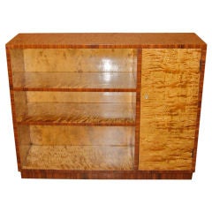 Swedish Art Deco Bookcase/Console in Golden Flame Birch+Rosewood