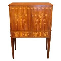 Swedish Mid-Century Inlaid Neo-Classical Bar Cabinet by SMF