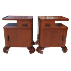 Pair of Czech Art Deco Night Stands/End Tables in Burled Walnut