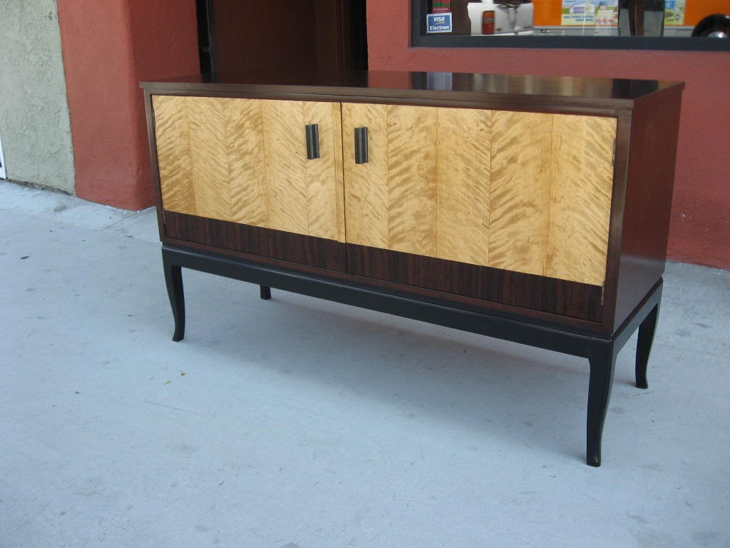 Swedish Art Deco Sideboard in Flame Birch and Rosewood In Excellent Condition In Richmond, VA