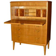 Swedish Mid-Century Moderne Secretaire in Elm and Carpathian Elm by SMF