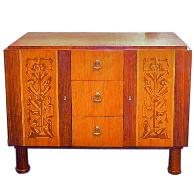 Inlaid Swedish Art Deco Bar/Storage Cabinet made at SMF For Sale