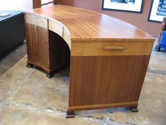 Swedish Art Deco Desk/Bookcase in Karelian Birch and Mahogany by SMF In Excellent Condition In Richmond, VA