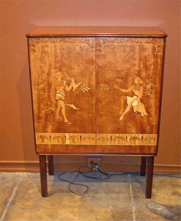 Swedish Art Deco Inlaid Storage Cabinet by Mjolby Intarsia In Excellent Condition In Richmond, VA