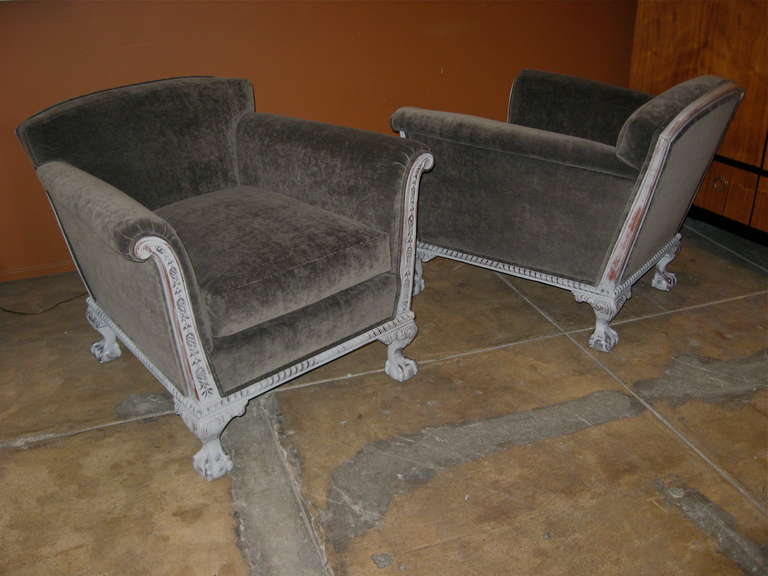 Pair of Swedish Art Deco Era Gray Painted Armchairs In Excellent Condition In Richmond, VA