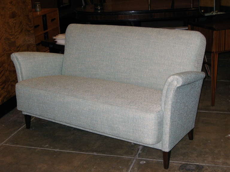 Mid-Century Modern Swedish Mid-Century Settee in Powder Blue Tweed