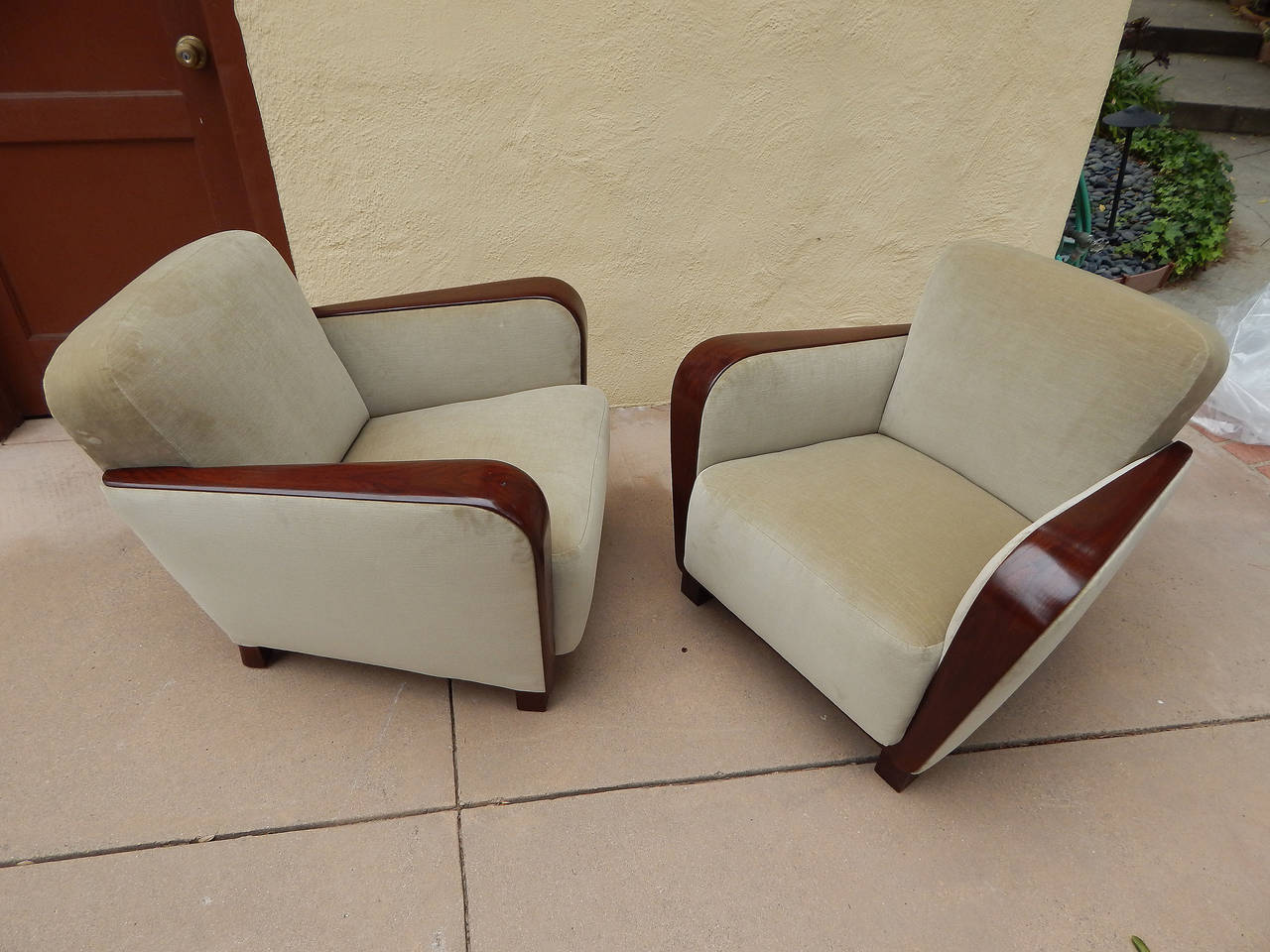 Pair of Swedish Art Moderne Armchairs with Paneled Wood Arms 2