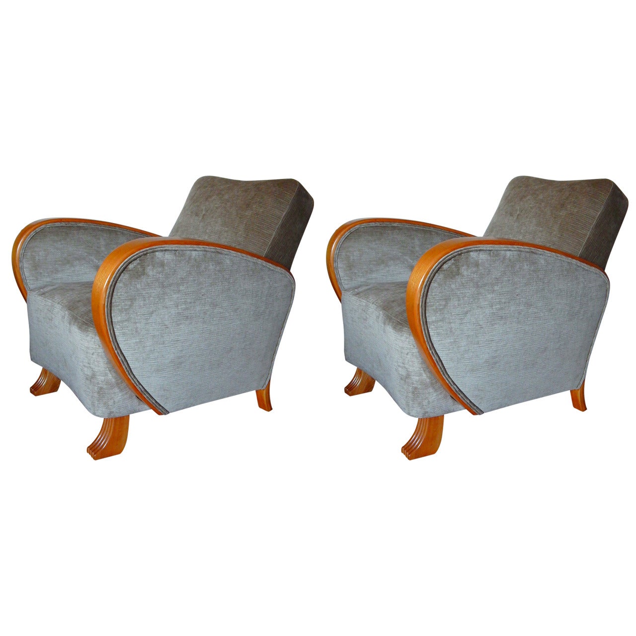 Pair of Swedish Art Deco Armchairs in Golden Elm, circa 1930 For Sale