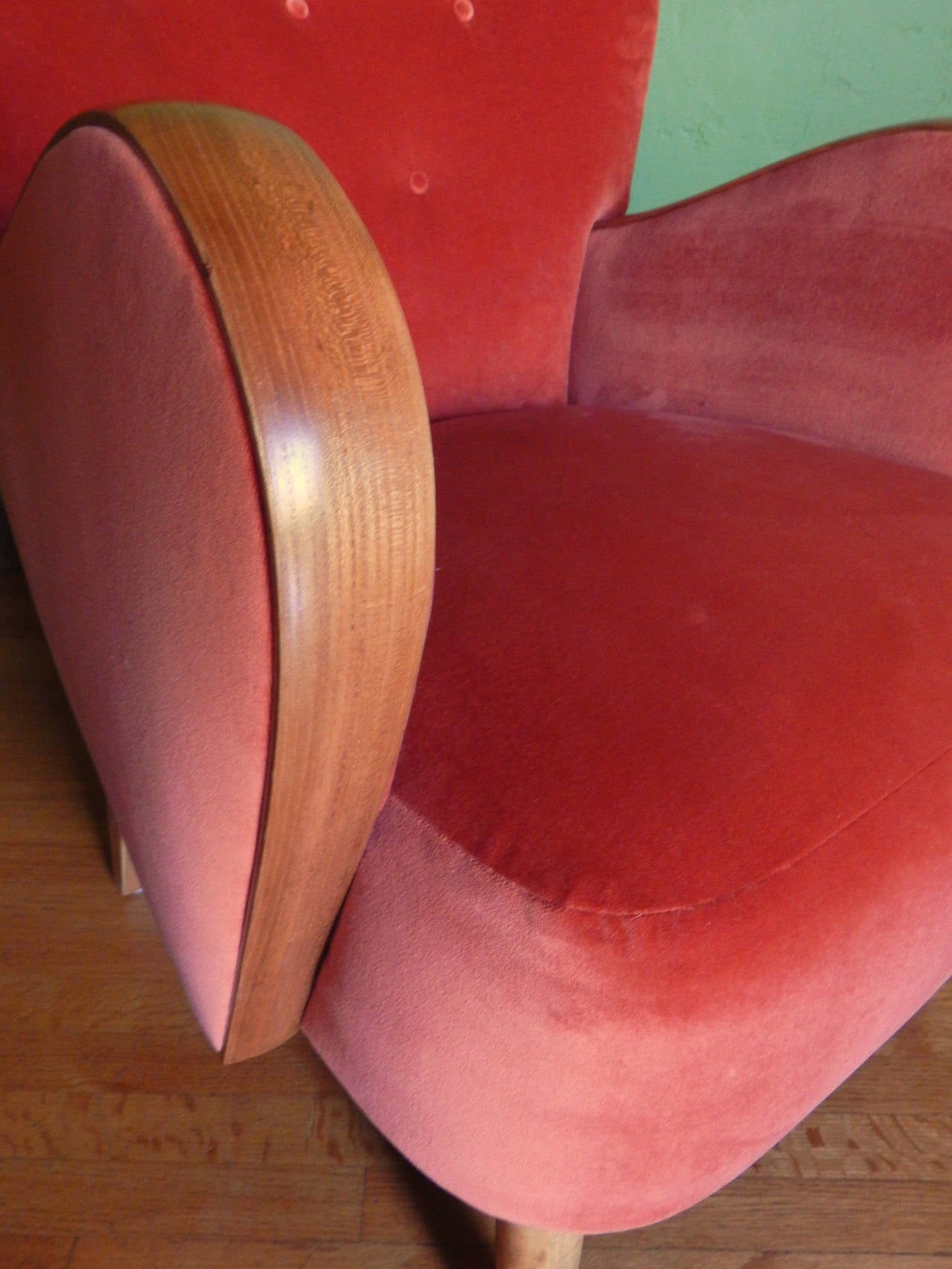 Mid-20th Century Swedish Modernist Wingback Chair in Orange Velvet, circa 1940 For Sale