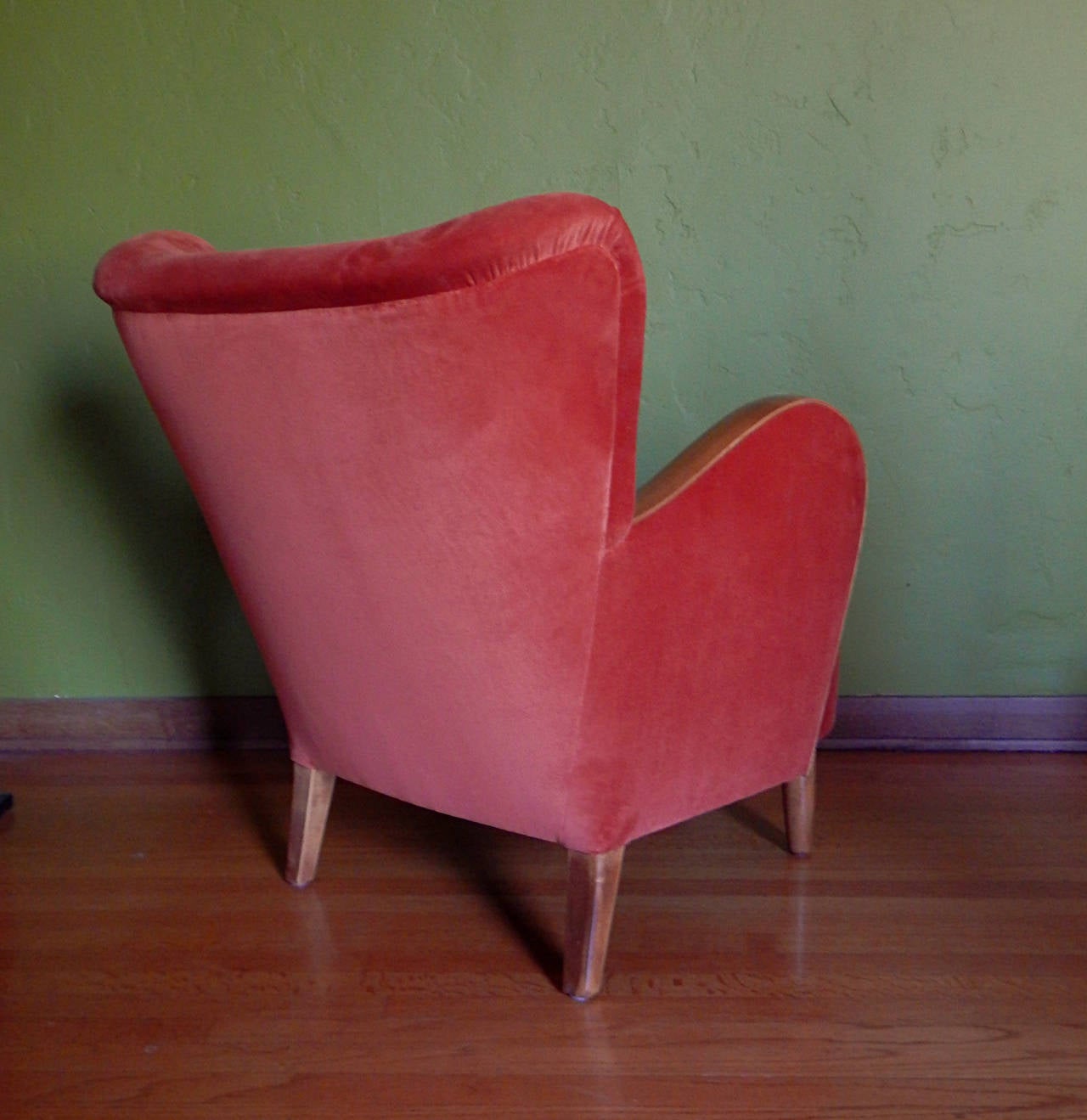 Swedish Modernist Wingback Chair in Orange Velvet, circa 1940 For Sale 2