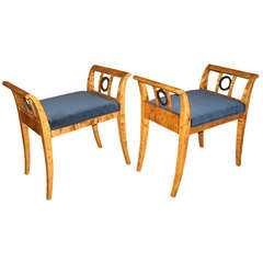 Pair of Swedish Art Deco Benches in Golden Flame Birch by SMF