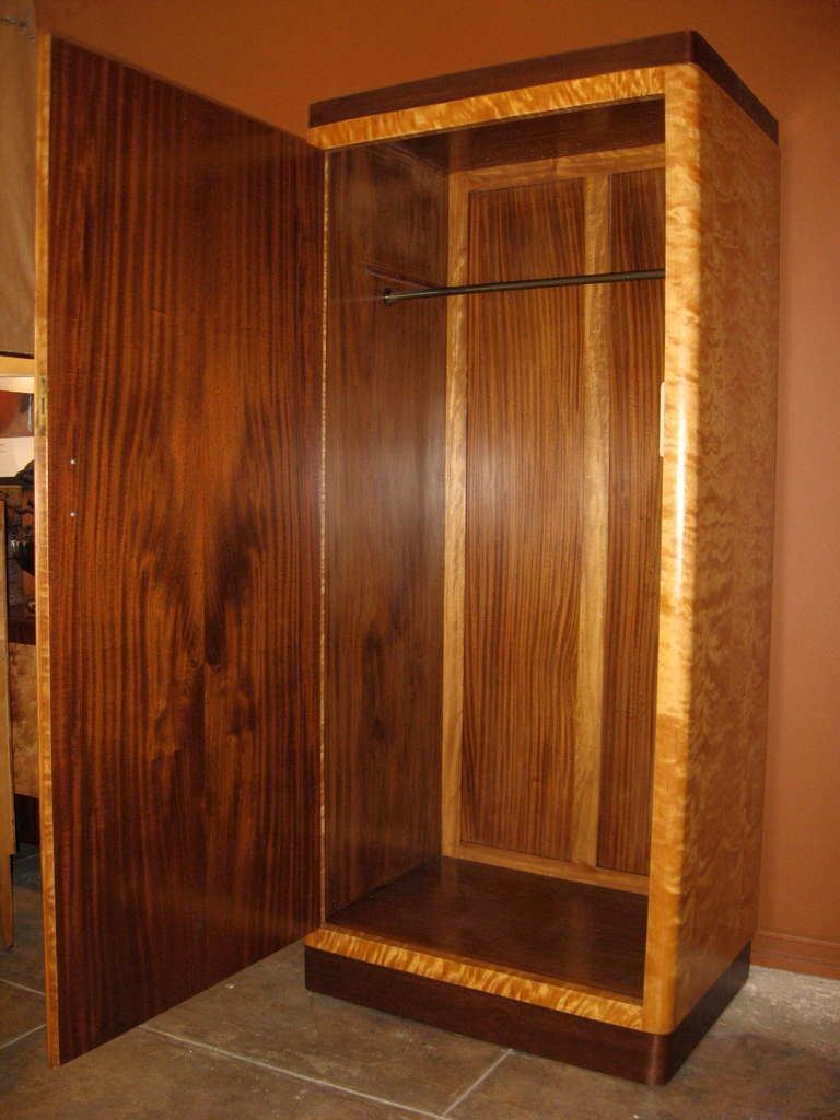 Mid-20th Century Large Swedish Art Deco Armoire in Highly Figured Flame Birch and Walnut