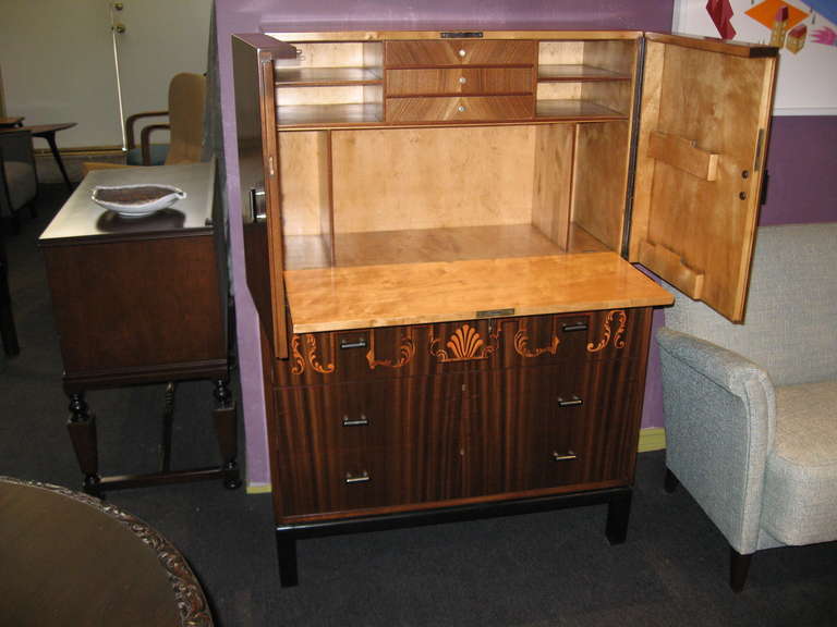 Swedish Art Deco Inlaid Secretaire or Chest of Drawers by SMF 2