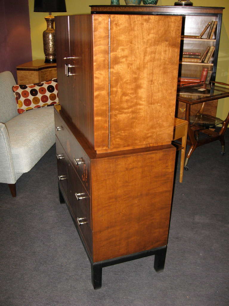 Swedish Art Deco Inlaid Secretaire or Chest of Drawers by SMF 1