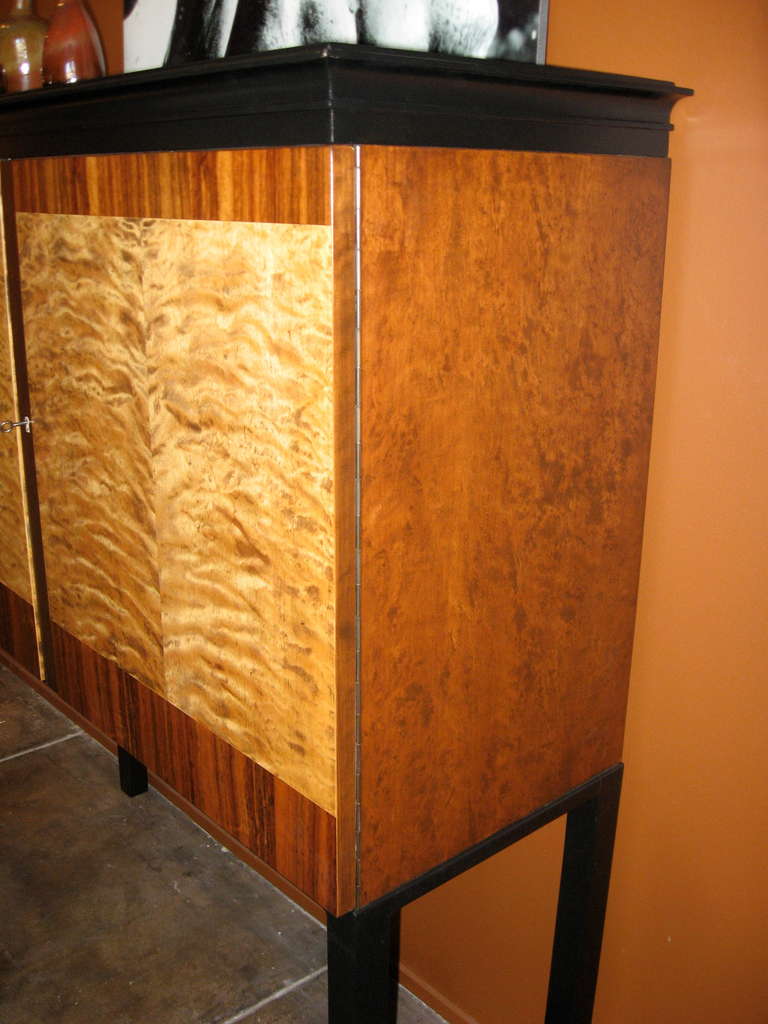 Swedish Art Deco Cabinet in Golden Flame Birch and Rosewood In Excellent Condition In Richmond, VA