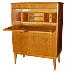 Swedish Mid-Century Moderne Secretaire in Elm and Carpathian Elm by SMF