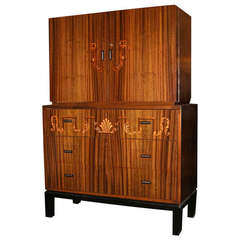 Swedish Art Deco Inlaid Secretaire or Chest of Drawers by SMF