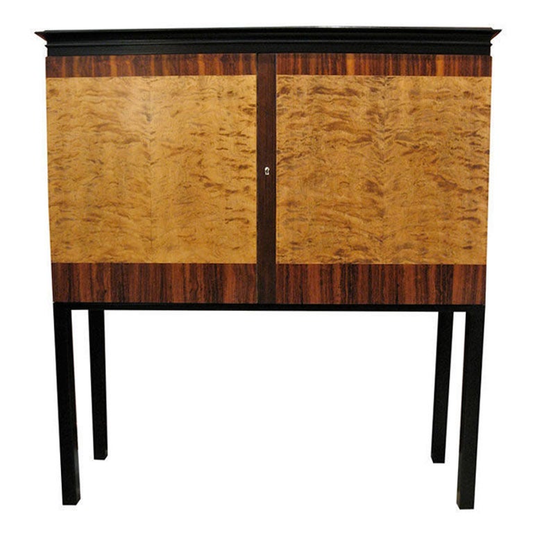 Swedish Art Deco Cabinet in Golden Flame Birch and Rosewood