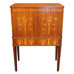 Swedish Mid-Century Inlaid Neo-Classical Bar Cabinet by SMF